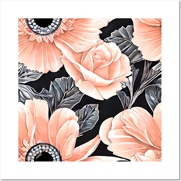 Light Peach and Black Floral Pattern Wall Art by CBV